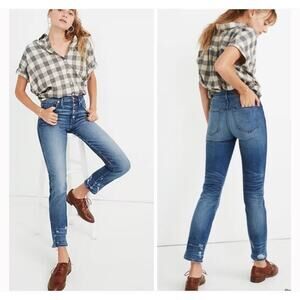 Madewell slim straight jeans distressed button-front edition 32